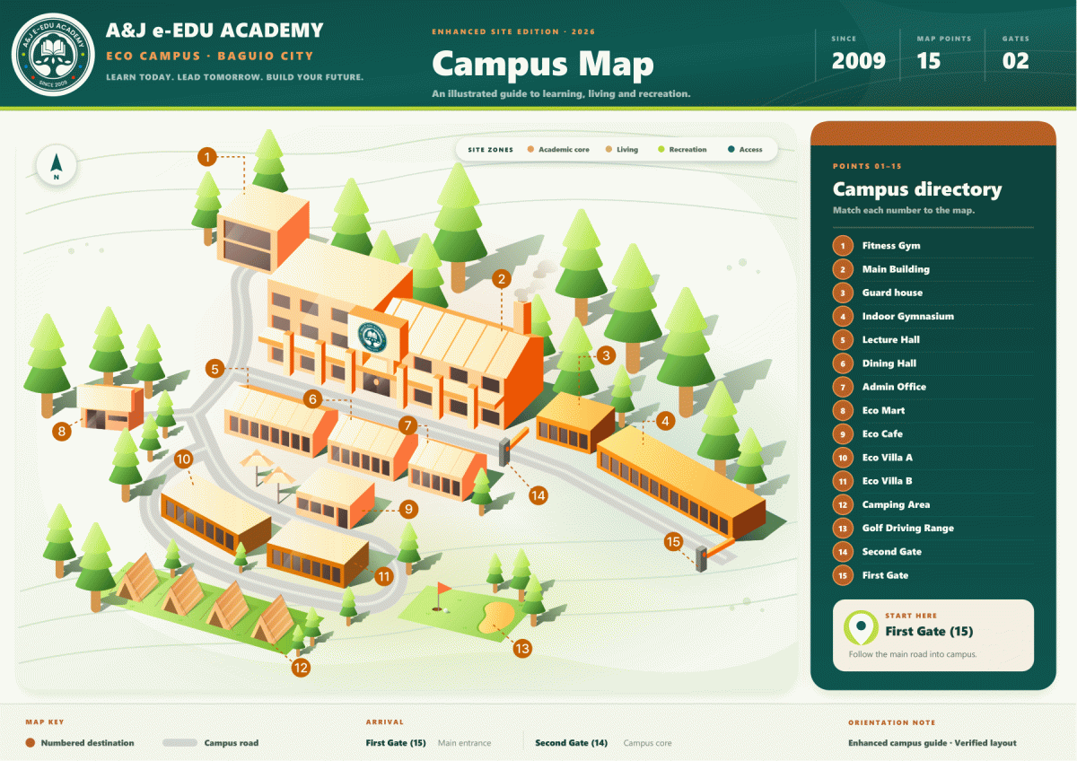 Map of the A&J e-Edu Academy campus in Baguio